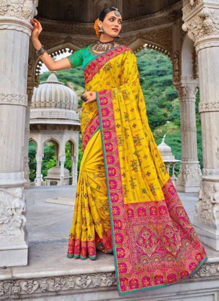 Gold Colour M N KACCHI WORK 2 Heavy Wedding Wear Fancy Designer Saree Collection 5904